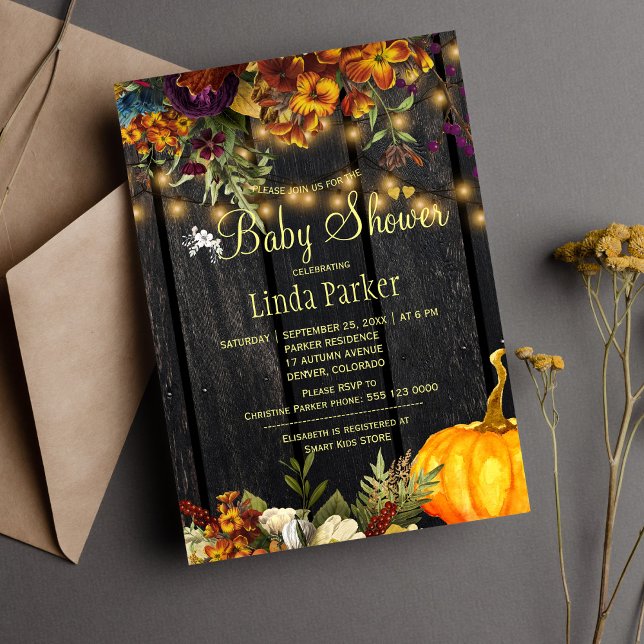Rustic flowers barn wood autumn fall baby shower invitation (Creator Uploaded)