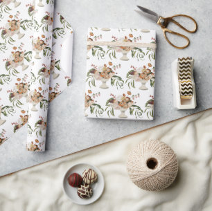 Rustic flowers bouquet with a vase pattern wrapping paper