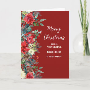Rustic Flowers Brother & Family Merry Christmas Card