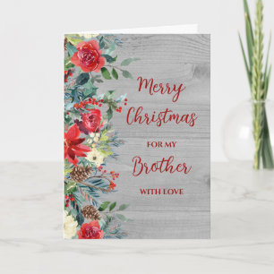 Rustic Flowers Brother Merry Christmas Card