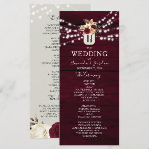 Rustic Flowers Burgundy Wedding Program Programme