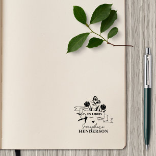 Rustic Flowers Custom Boho Ex Libris Library Book Rubber Stamp