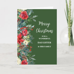 Rustic Flowers Daughter & Family Merry Christmas Card