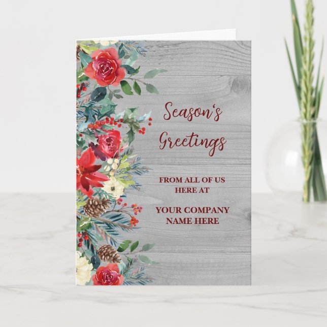 Rustic Flowers Employee Christmas Holiday Card (Front)