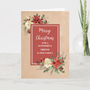 Rustic Flowers Friend & Family Merry Christmas Card