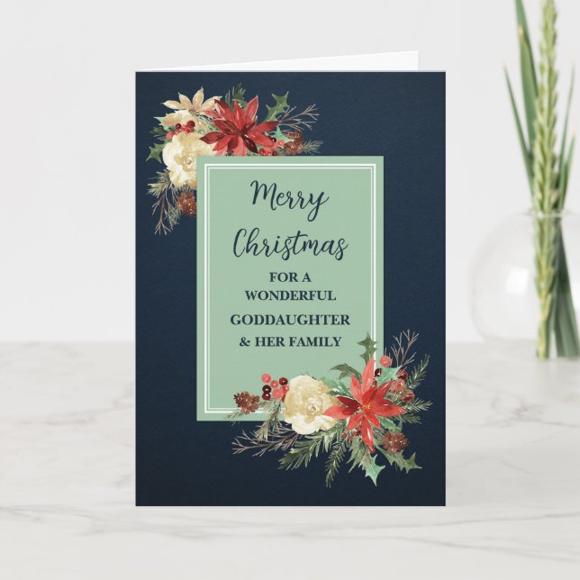 Rustic Flowers Goddaughter & Family Christmas Card (Front)