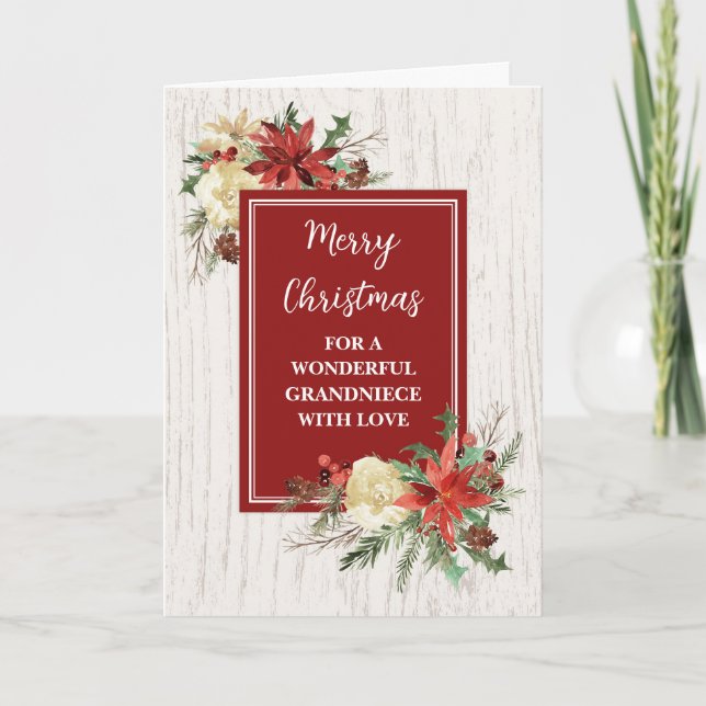 Rustic Flowers Grandniece Merry Christmas Card (Front)