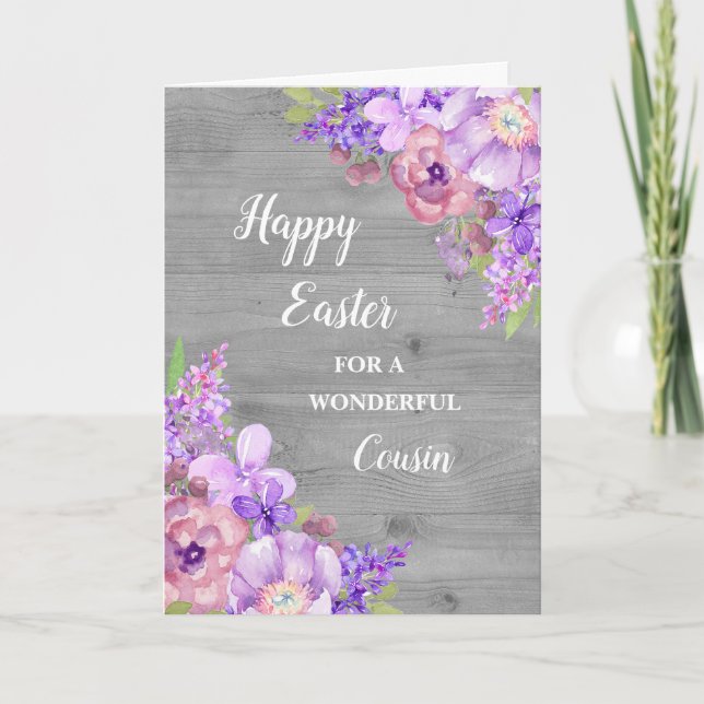 Rustic Flowers Happy Easter Cousin Holiday Card (Front)