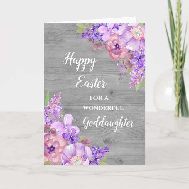 Rustic Flowers Happy Easter Goddaughter Holiday Card (Front)