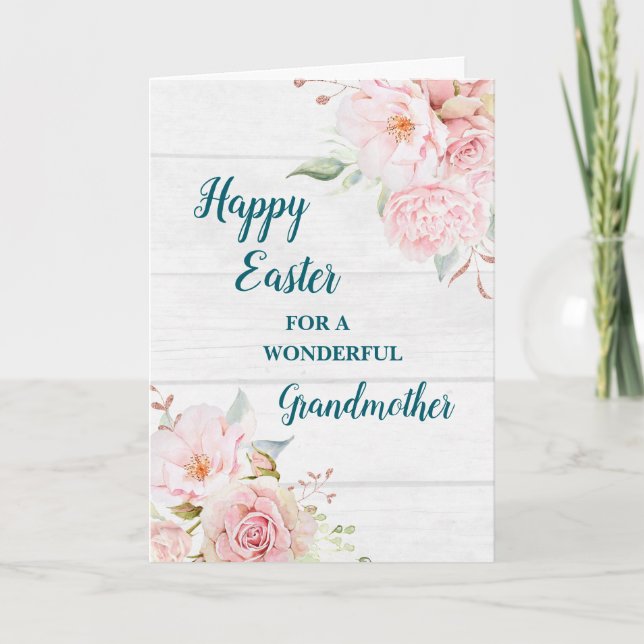 Rustic Flowers Happy Easter Grandmother Holiday Card (Front)