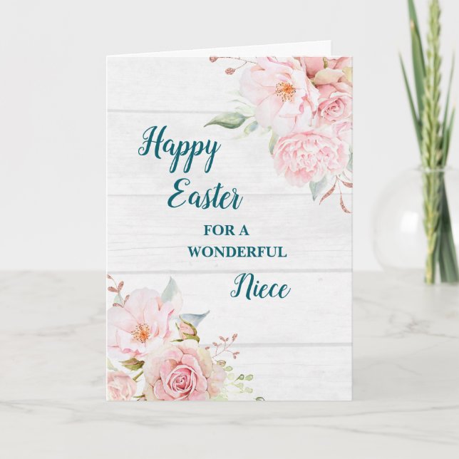 Rustic Flowers Happy Easter Niece Holiday Card (Front)
