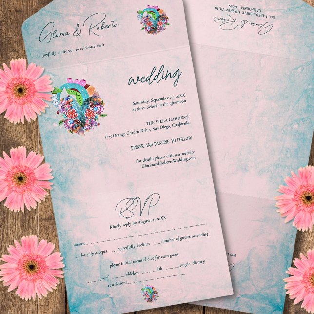 Rustic Flowers Heart Mexican Wedding All In One Invitation (Creator Uploaded)
