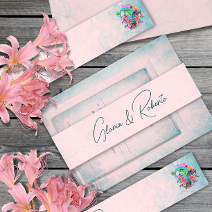 Rustic Flowers Heart Mexican Wedding Invitation Belly Band
