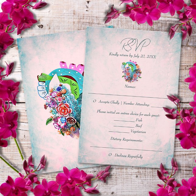 Rustic Flowers Heart Mexican Wedding RSVP Card (Creator Uploaded)