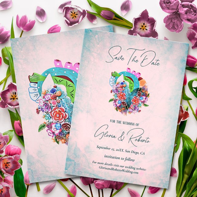 Rustic Flowers Heart Mexican Wedding Save the Date Invitation (Creator Uploaded)
