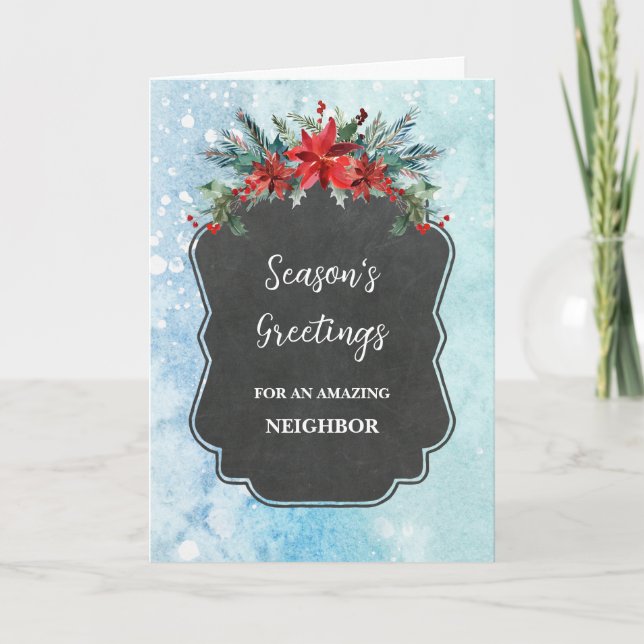 Rustic Flowers Neighbour Christmas Holiday Card (Front)