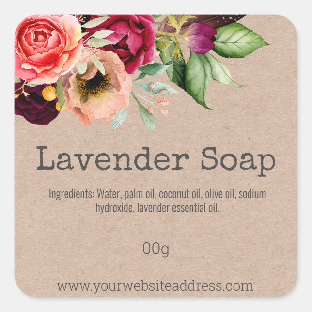 Rustic Flowers On Kraft Handmade Soap Labels (Front)