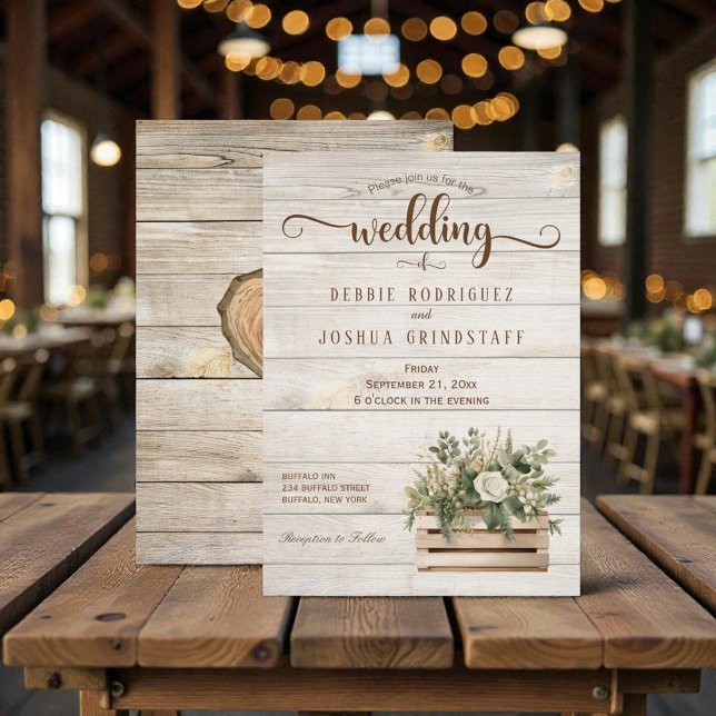 Rustic Flowers on Wood Wedding Invitation (Creator Uploaded)