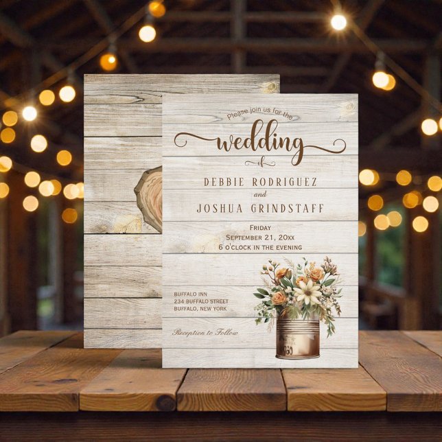 Rustic Flowers on Wood Wedding Invitation (Creator Uploaded)