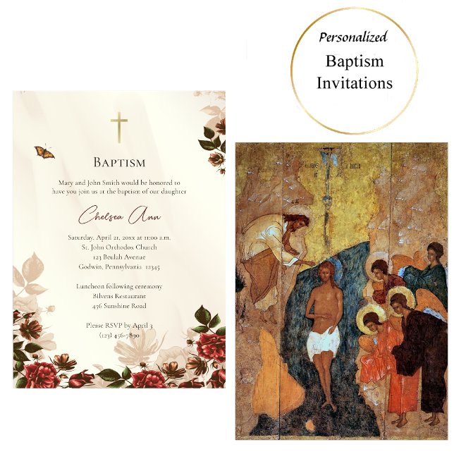 Rustic Flowers Orthodox Baptism Invitation (Creator Uploaded)