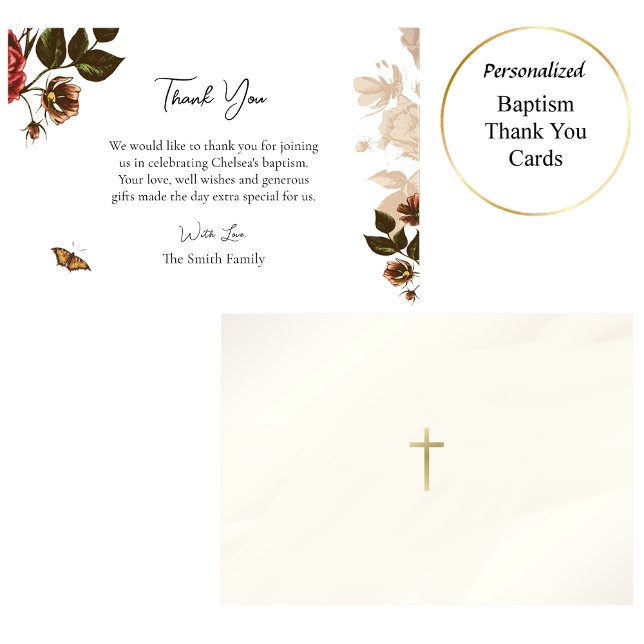 Rustic Flowers Orthodox Christian Baptism Thank You Card (Creator Uploaded)