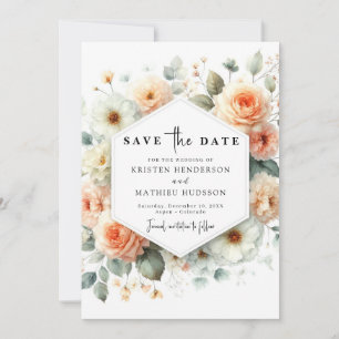 Rustic Flowers Peach Wedding Save The Date