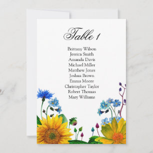 Rustic flowers seating chart. Wedding table plan Invitation