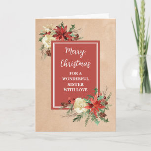 Rustic Flowers Sister Merry Christmas Card