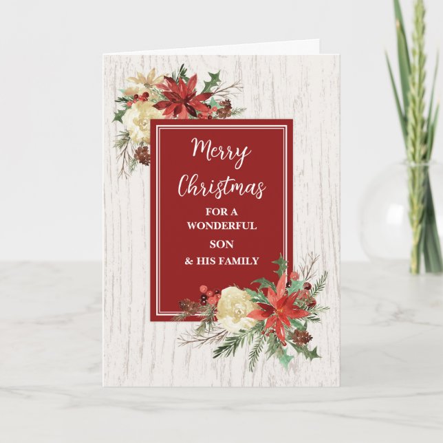 Rustic Flowers Son & Family Christmas Card (Front)