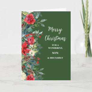 Rustic Flowers Son & Family Merry Christmas Card