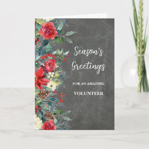 Rustic Flowers Volunteer Christmas Holiday Card