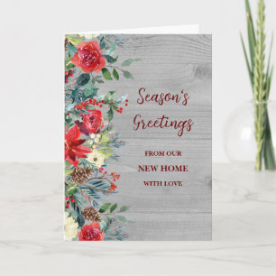 Rustic Flowers We've Moved New Address Christmas Card