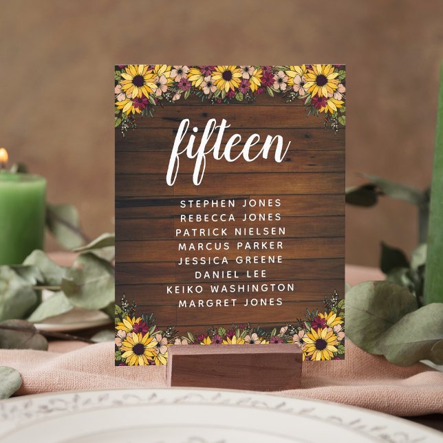 Rustic Flowers Wood Table Number Guest Name Budget (Creator Uploaded)