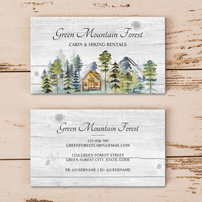 Rustic Foggy Forest Mountain Cabin Business Card (In situ)