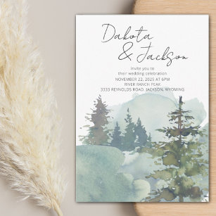 Rustic Foggy Forest Mountain Wedding Invitation