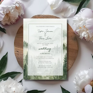 Rustic foggy mountains wedding invitation
