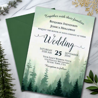 Rustic Foggy Woodland Adventure Pines Wedding Invitation