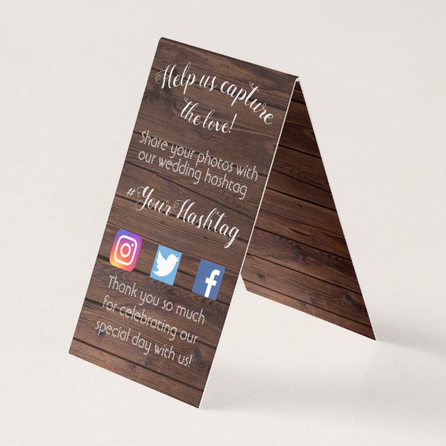 Rustic Folded Hashtag Wedding Share Photos Card (Front)