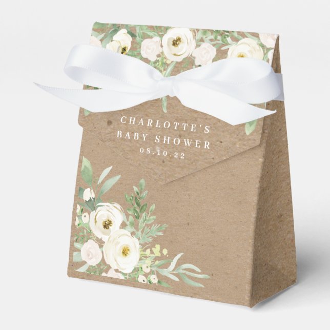 Rustic Foliage and White Baby Shower Favor Box (Front Side)