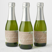 Rustic Foliage and White Mini Sparkling Wine Label