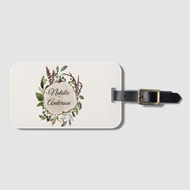 Rustic foliage chalk wood slice  luggage tag (Front Horizontal)