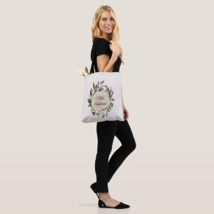 Rustic foliage chalk wood slice tote bag