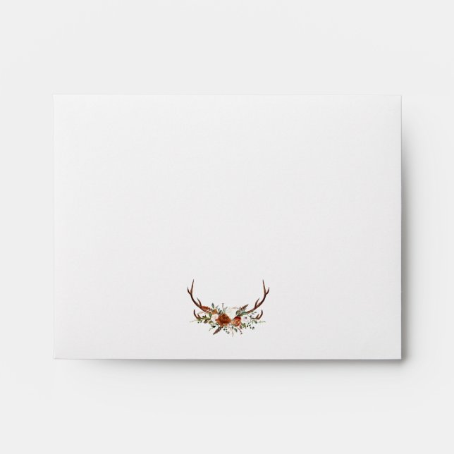 Rustic foliage, floral and stag wedding envelope (Front)