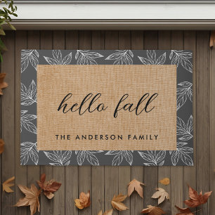 Rustic Foliage Hello Fall Family Name Doormat