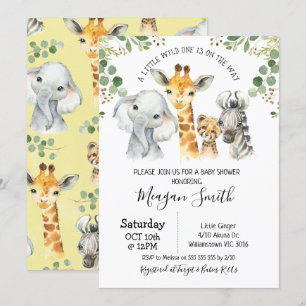 Rustic Foliage Safari Animals Baby Shower Invitation