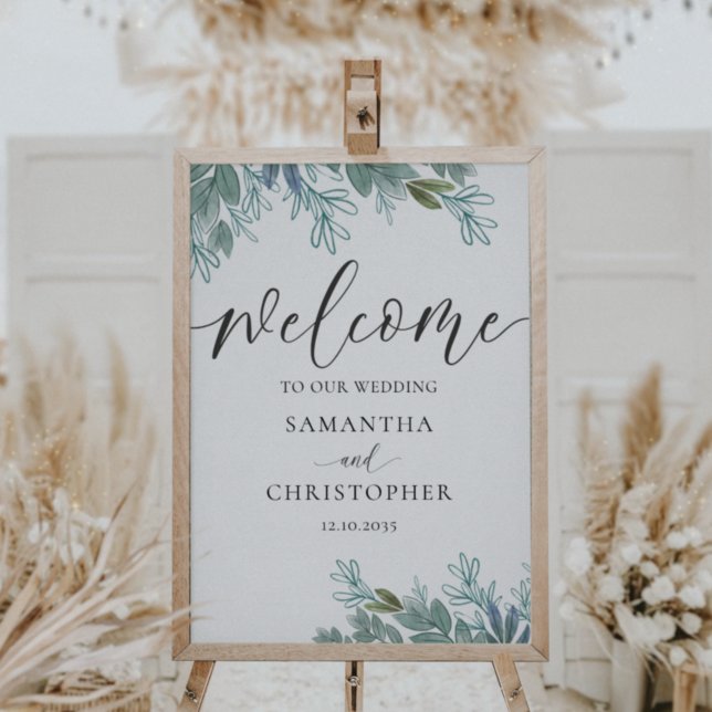 Rustic Foliage Sage Green Calligraphy Wedding Sign (Creator Uploaded)