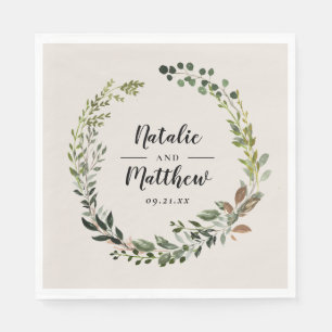 Rustic foliage wreath fall winter wedding party napkin