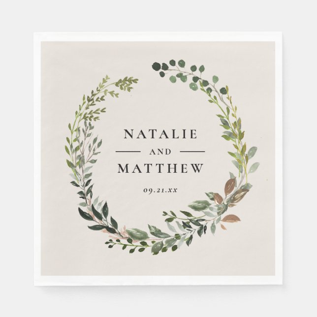 Rustic foliage wreath fall winter wedding party napkin (Front)