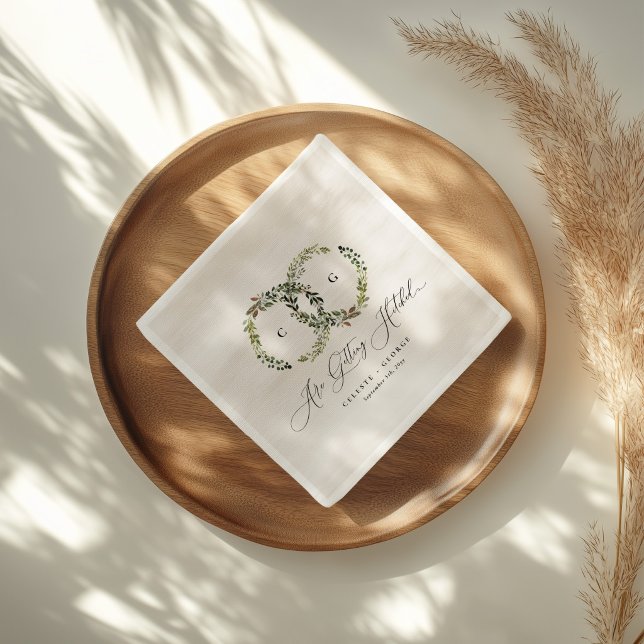 Rustic foliage wreath fall winter wedding party napkin (Creator Uploaded)