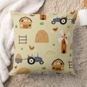 Rustic Folk Art Farm Tractors Seamless Pattern Cushion